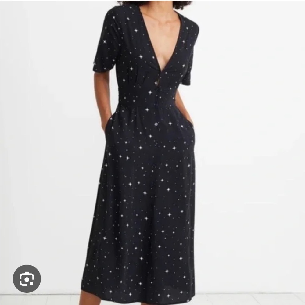 Marine Layer Isabella Starry Night Midi Dress - Black with White Stars